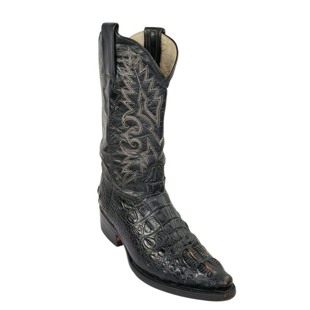 Kids Monacra Black Imitation Crocodile Real Leather Boots SZ 1/2 2